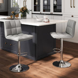 Set of 2 Square Swivel Adjustable Bar Stools with Back and Footrest-Gray
