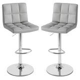 Set of 2 Square Swivel Adjustable Bar Stools with Back and Footrest-Gray