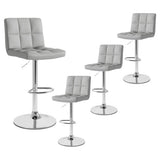 Set of 2 Square Swivel Adjustable Bar Stools with Back and Footrest-Gray