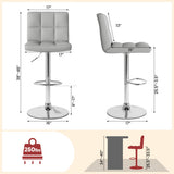 Set of 2 Square Swivel Adjustable Bar Stools with Back and Footrest-Gray