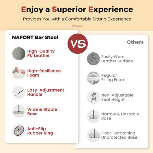 Set of 2 Square Swivel Adjustable Bar Stools with Back and Footrest-Gray