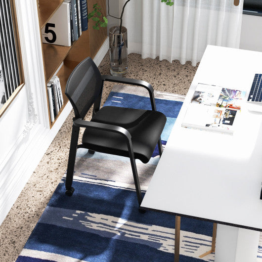 Set of 2 Stackable Rolling Office Chairs with Mesh Backrest-Black