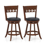 Set of 2 Swivel Bar Stools with Rubber Wood Frame-24.5 inches