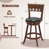 Set of 2 Swivel Bar Stools with Rubber Wood Frame-24.5 inches