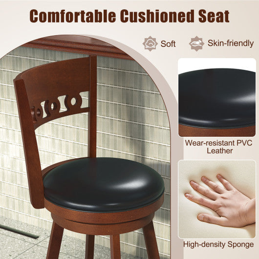 Set of 2 Swivel Bar Stools with Rubber Wood Frame-30.5 inches