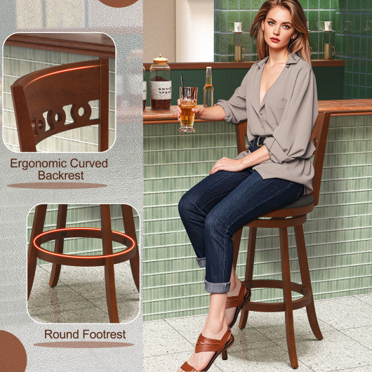 Set of 2 Swivel Bar Stools with Rubber Wood Frame-30.5 inches