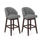 Set of 2 Swivel Bar Stools with Rubber Wood Legs and Padded Back-Gray