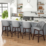 Set of 2 Swivel Bar Stools with Rubber Wood Legs and Padded Back-Gray