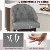 Set of 2 Swivel Bar Stools with Rubber Wood Legs and Padded Back-Gray