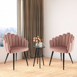 Modern Velvet Dining Chair with Metal Base and Petal Backrest-Pink