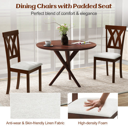 Set of 2 Wood Kitchen Chairs with Faux Leather Upholstered Seat-Beige