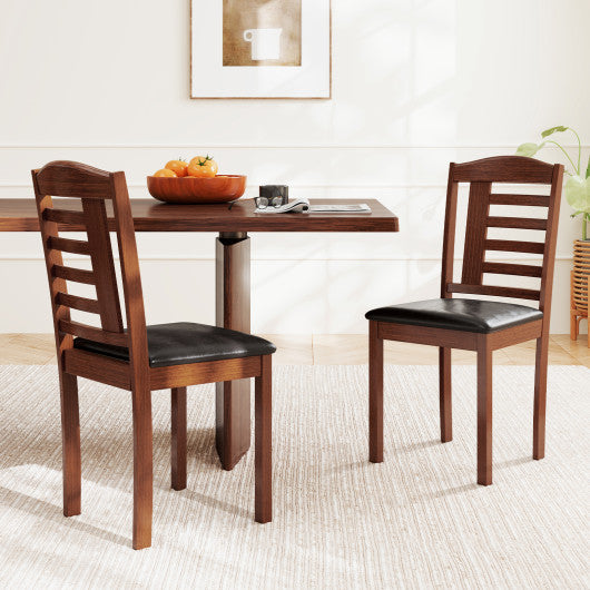 Set of 2 Wood Kitchen Chairs with Faux Leather Upholstered Seat-Black