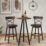 Set of 2 Wooden Swivel Bar Stools with Open X Back and Footrest-29 inches