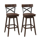 Set of 2 Wooden Swivel Bar Stools with Open X Back and Footrest-29 inches