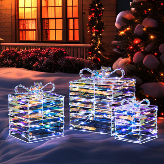 Set of 3 Christmas Lighted Gift Boxes with Bows and Plug