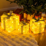 Set of 3 Christmas Lighted Gift Boxes with Pre-lit 90 LED Light and Bows