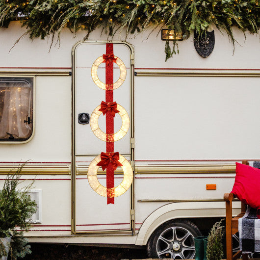 Set of 3 Christmas Lighted Wreaths with Warm White LED Lights and Bows