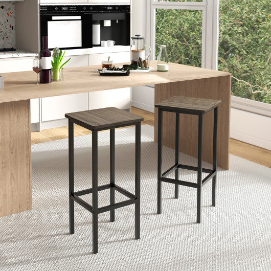 Set of 4 Bar Stool Set 26 Inch Bar Chair with Metal Legs and Footrest-Gray