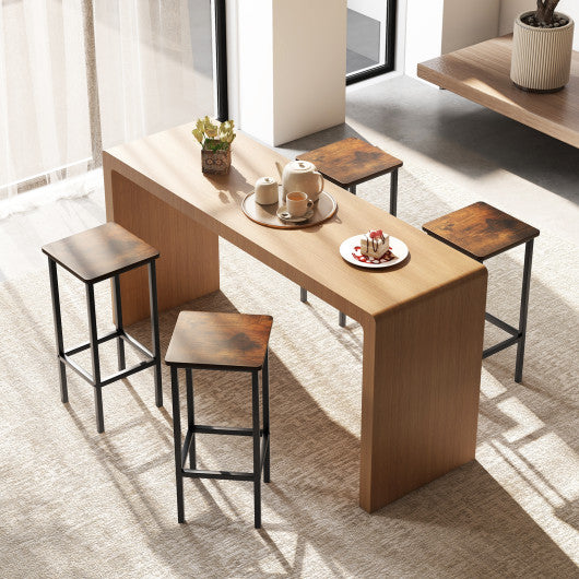 Set of 4 Bar Stool Set 26 Inch Bar Chair with Metal Legs and Footrest-Rustic Brown