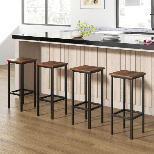 Set of 4 Bar Stool Set 26 Inch Bar Chair with Metal Legs and Footrest-Rustic Brown