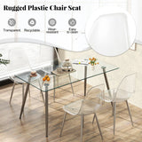 Set of 4 Dining Chairs Modern Plastic Shell Side Chair with Clear Seat and Wood Legs-Silver