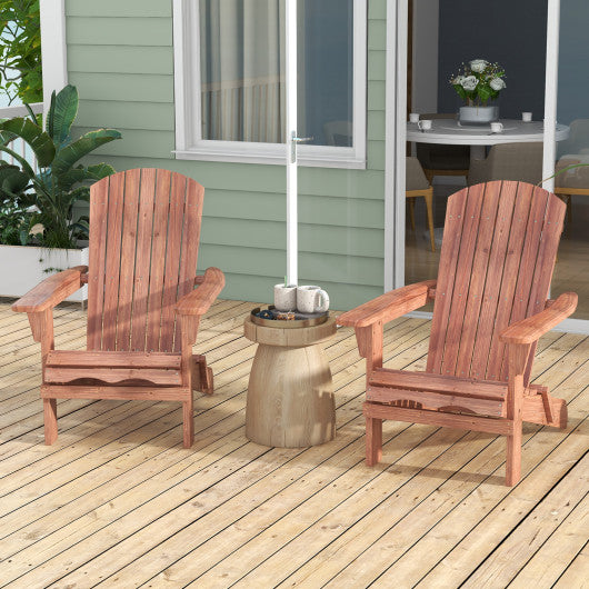 Folding Adirondack Chair Set of 2 with High Backrest and Wide Armrests-Brown