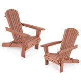 Folding Adirondack Chair Set of 2 with High Backrest and Wide Armrests-Brown