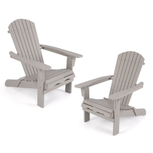 Folding Adirondack Chair Set of 2 with High Backrest and Wide Armrests-Gray