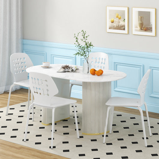 Set of 4 Metal Dining Chair with Hollowed Backrest and Metal Legs-White