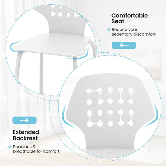 Set of 4 Metal Dining Chair with Hollowed Backrest and Metal Legs-White