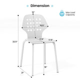Set of 4 Metal Dining Chair with Hollowed Backrest and Metal Legs-White