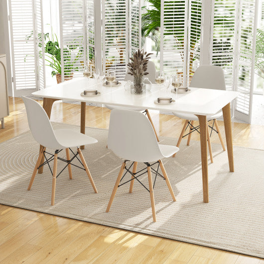 Set of 4 Modern Armless Dining Chairs Plastic Chairs with Wood Legs-White