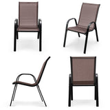 4 Pieces Stackable Patio Dining Chairs Set with Armrest-Brown