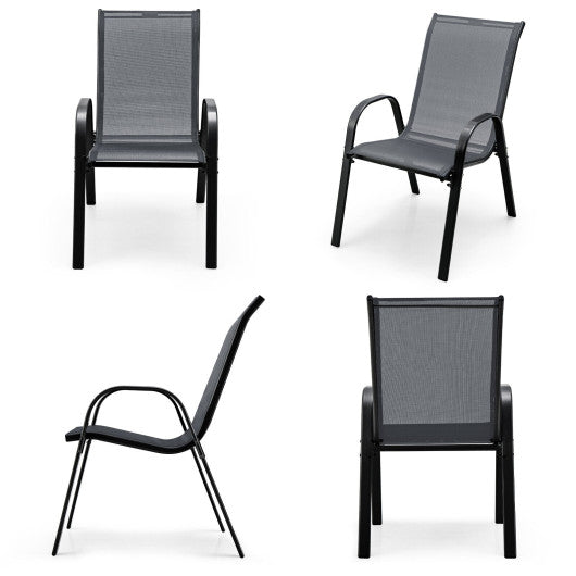 4 Pieces Stackable Patio Dining Chairs Set with Armrest-Gray