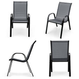 4 Pieces Stackable Patio Dining Chairs Set with Armrest-Gray