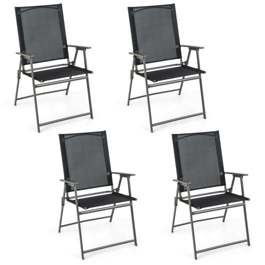 Set of 4 Patio Folding Chair Set with Rustproof Metal Frame-Black