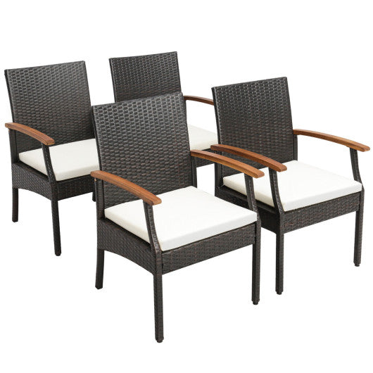 Patio Wicker Chair Set of 2/4 with Soft Zippered Cushion-Set of 4