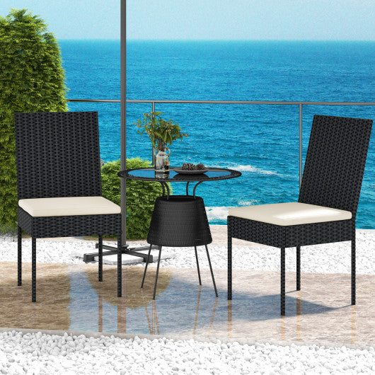 Set of 4 Patio Rattan Wicker Dining Chairs Set with Soft Cushions-Black