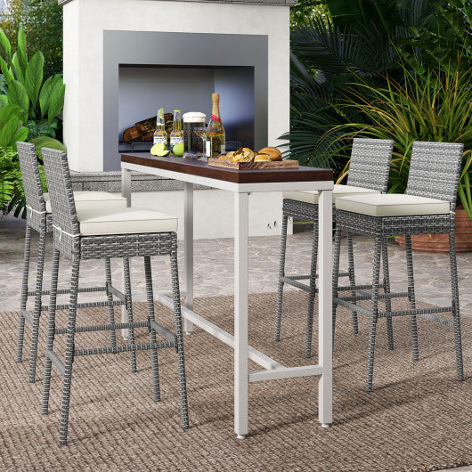 Set of 2/4 Patio Wicker Barstools with Soft Seat Cushion and Cozy Footrest-Set of 4