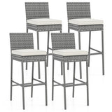 Set of 2/4 Patio Wicker Barstools with Soft Seat Cushion and Cozy Footrest-Set of 4