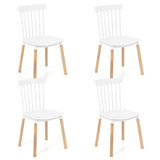 Set of 4 Windsor Dining Chairs with Spindle Backs and Curved Seats-White