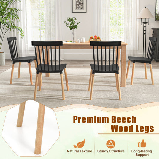 Set of 4 Windsor Dining Chairs with Spindle Backs and Curved Seats-Black