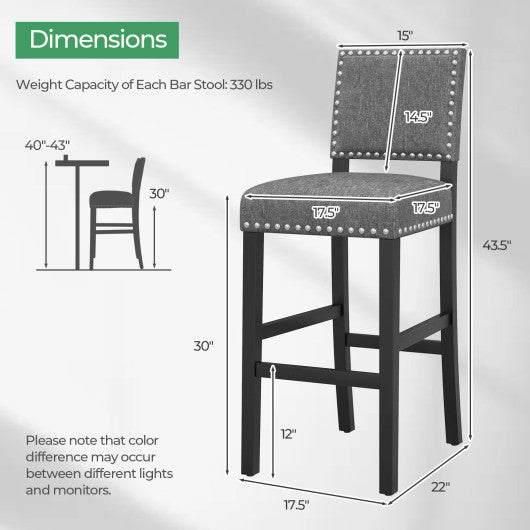 38.5/43.5 Inch Set of 2 Counter Height Chairs with Solid Rubber Wood Frame-M