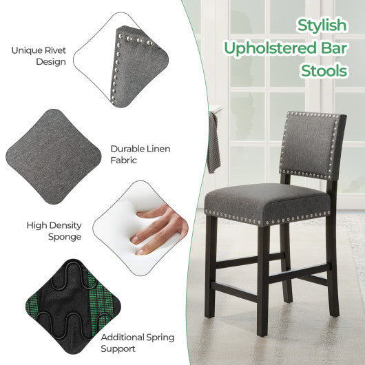 38.5/43.5 Inch Set of 2 Counter Height Chairs with Solid Rubber Wood Frame-S