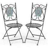 Set of 2 Mosaic Chairs for Patio Metal Folding Chairs-Black & Blue