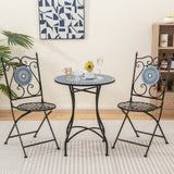 Set of 2 Mosaic Chairs for Patio Metal Folding Chairs-Multicolor