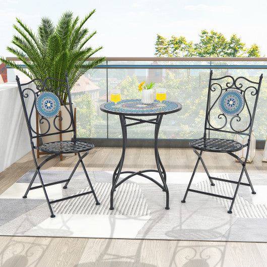 Set of 2 Mosaic Chairs for Patio Metal Folding Chairs-Multicolor