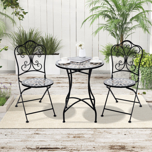 Set of 2 Mosaic Chairs for Patio Metal Folding Chairs-Black