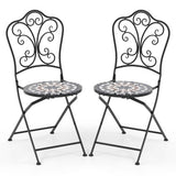 Set of 2 Mosaic Chairs for Patio Metal Folding Chairs-Black