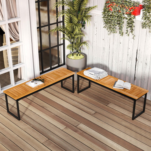 Set of 2 Patio Dining Bench for 2-3 Person Indoor Outdoor